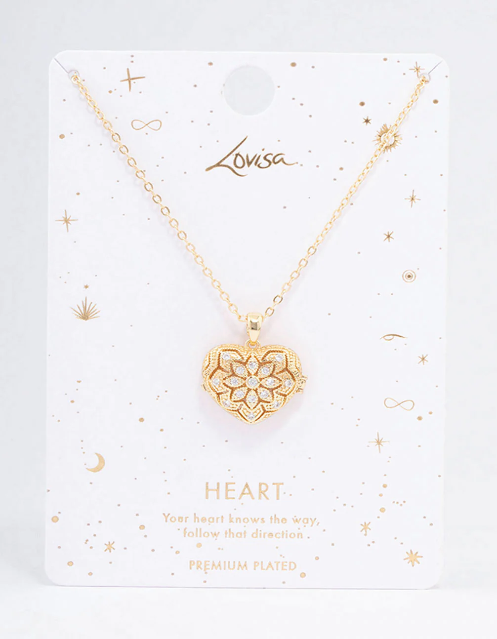 Gold Plated Elaborate Puffy Heart Locket Pendant Necklace - Image 2