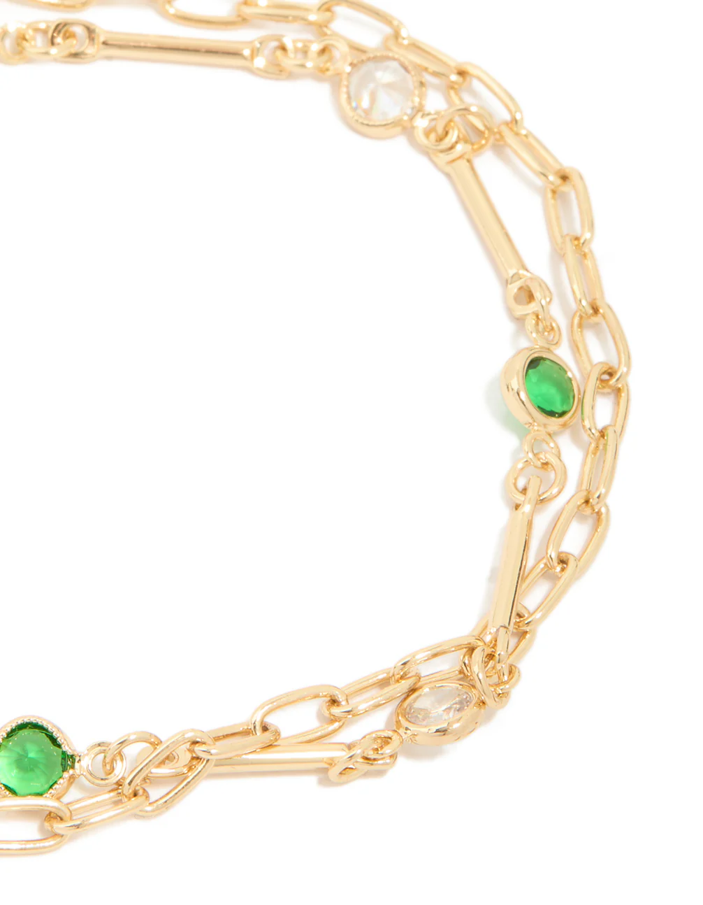 Gold Plated Emerald Cubic Zirconia Detail Layered Bracelet - Image 4
