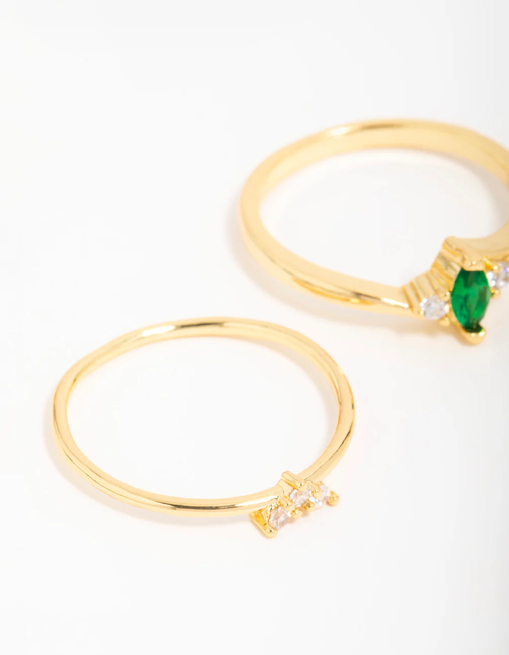 Gold Plated Emerald Diamante Teardrop Rings 3-Pack - Image 2
