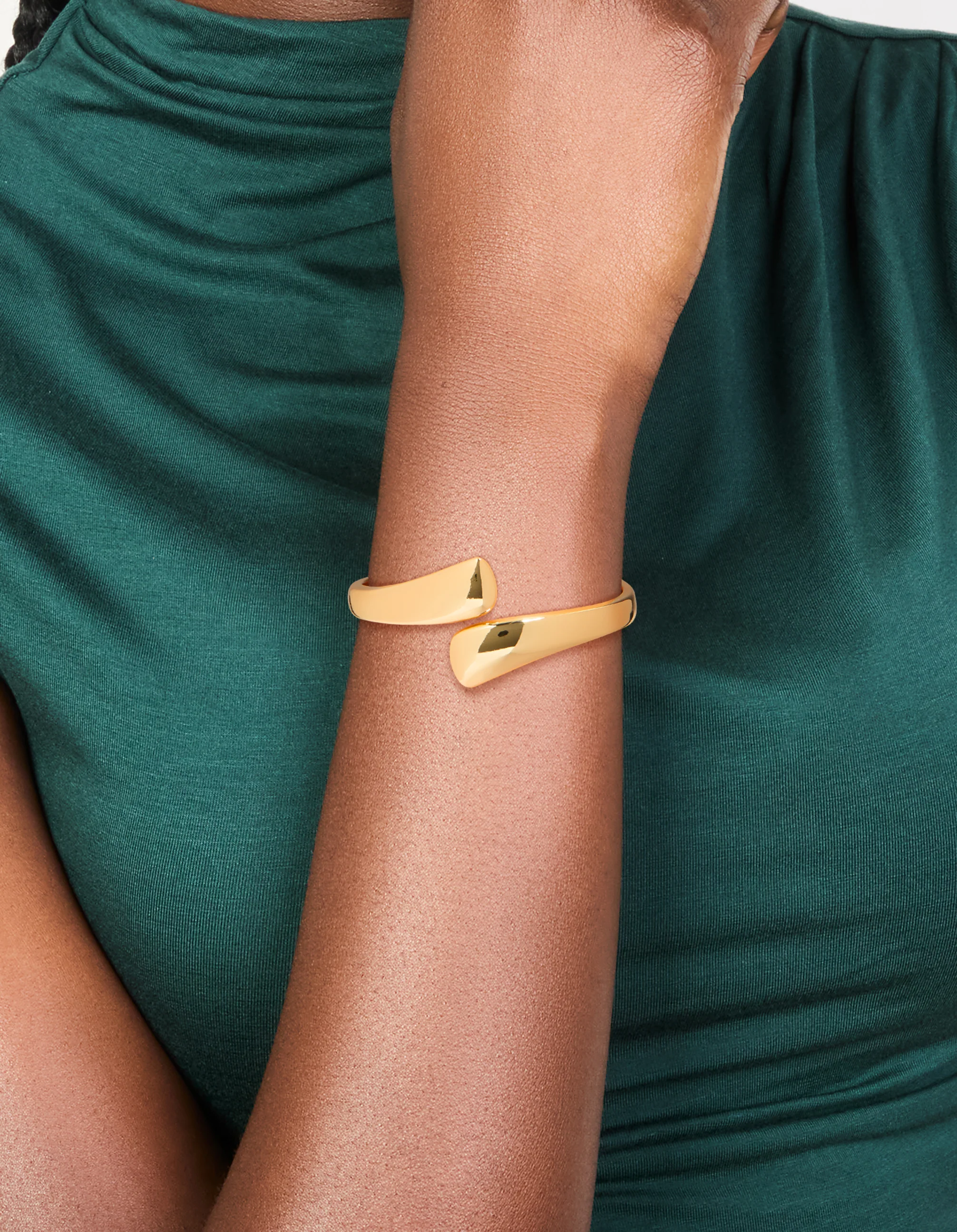 Gold Plated Flat Teardrop Hinged Bangle - Image 2