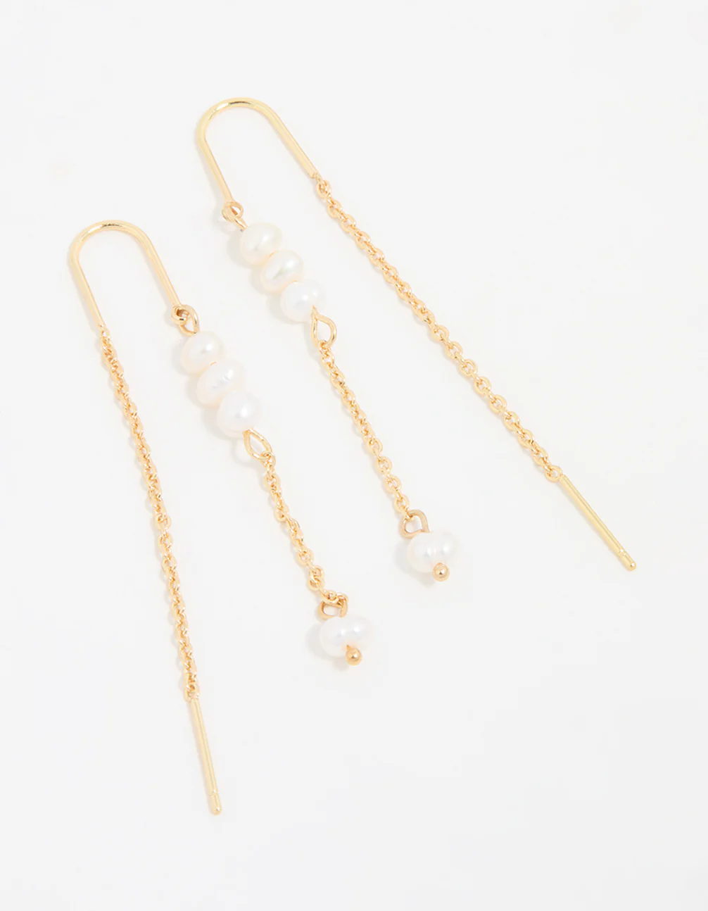 Gold Plated Freshwater Pearl Drop Threader Earrings