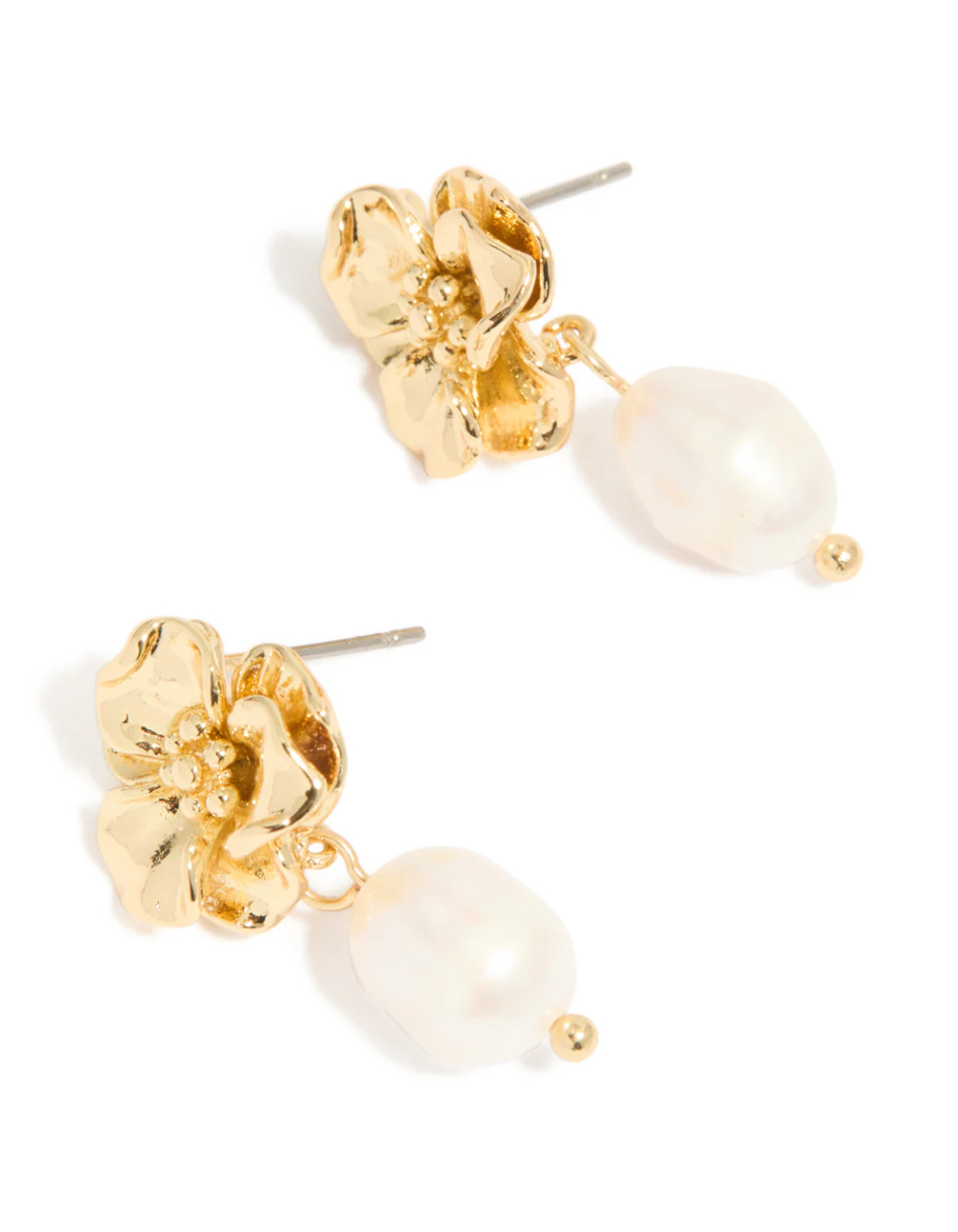 Gold Plated Freshwater Pearl Flower Drop Earrings - Image 2