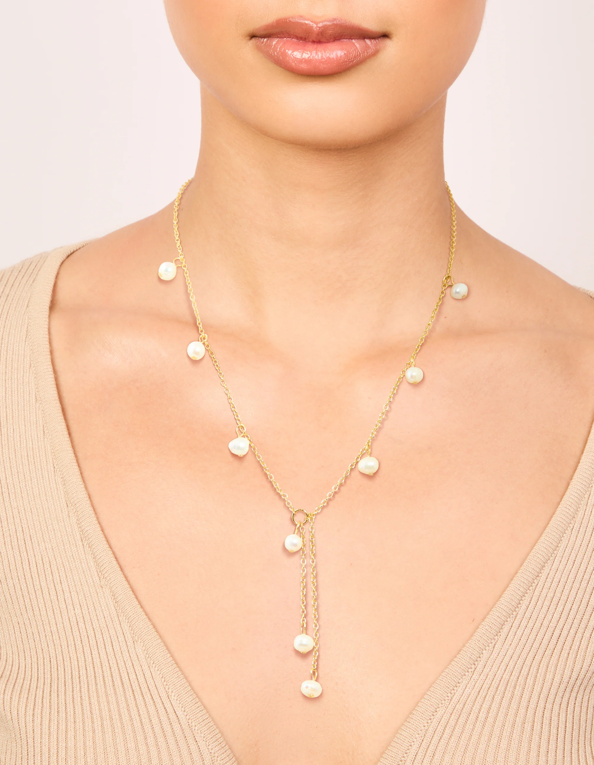 Gold Plated Freshwater Pearl Y-Necklace - Image 2