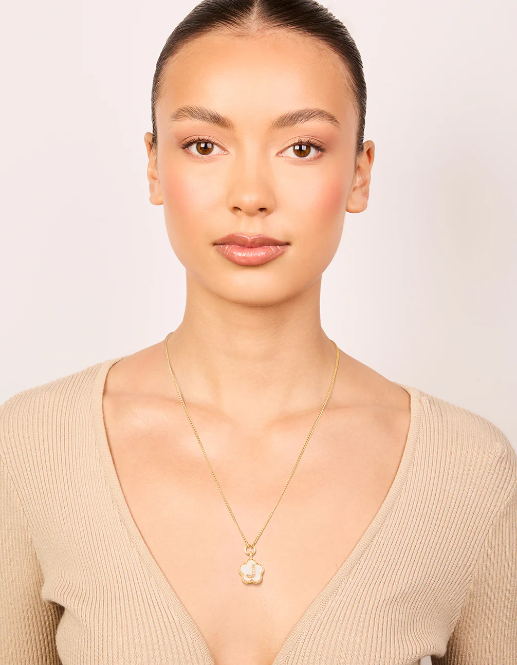 Gold Plated Genuine Shell Letter J Flower Petal Necklace - Image 3
