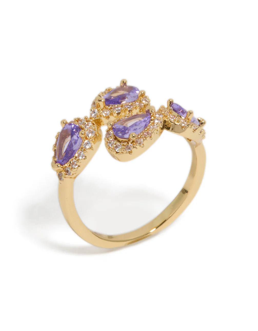 Gold Plated Glitzy Purple Cubic Zirconia Wrap Around Ring - Image 4