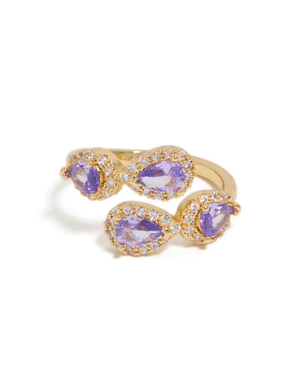 Gold Plated Glitzy Purple Cubic Zirconia Wrap Around Ring - Image 5