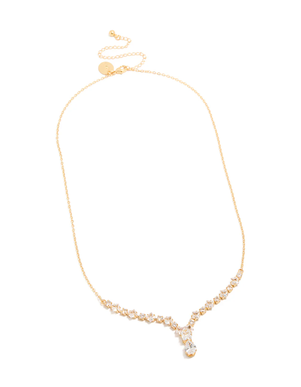 Gold Plated Graduating Cubic Zirconia Small Y-Necklace - Image 2