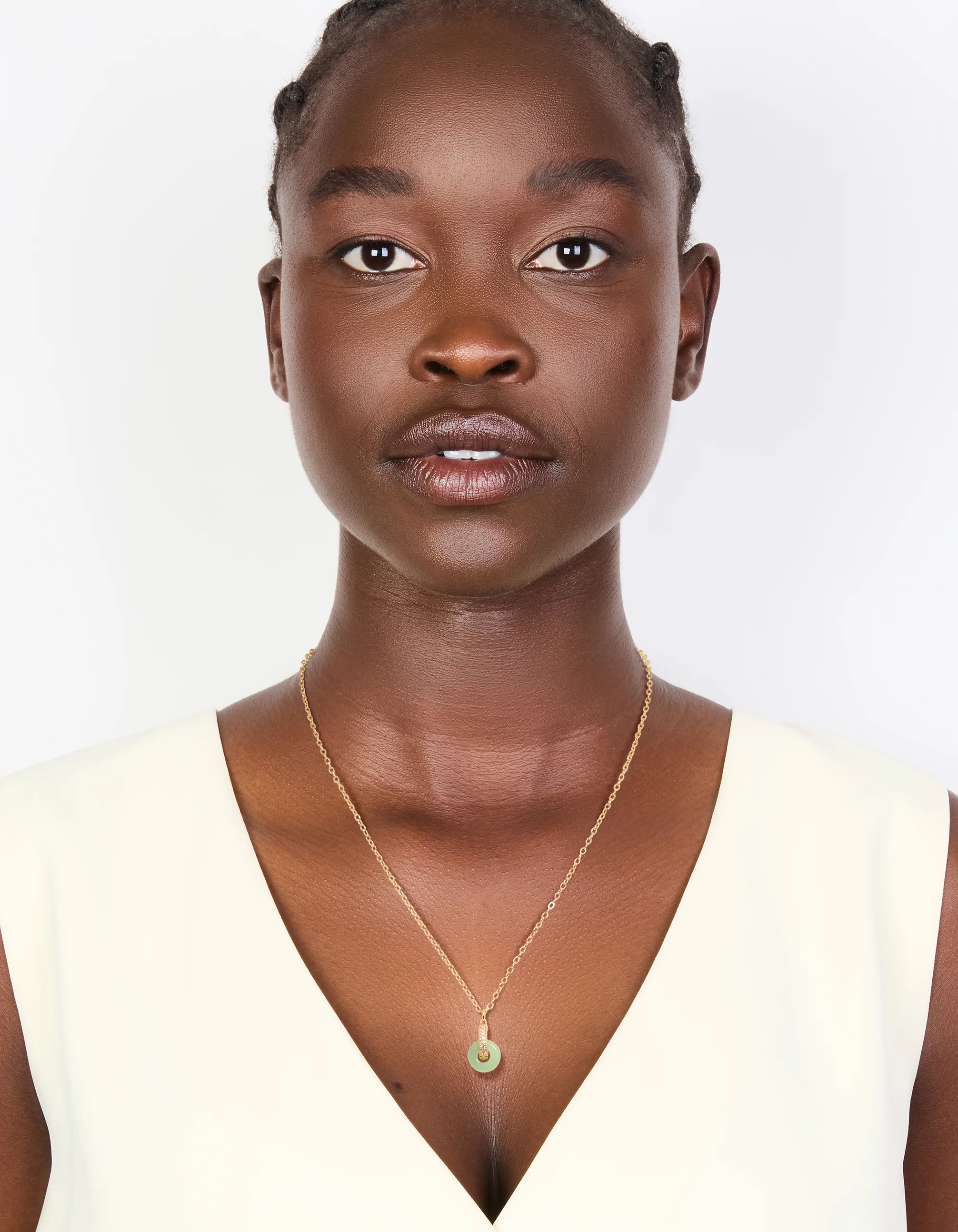 Gold Plated Green Aventurine Semi-Precious Cubic Zirconia Doughnut Necklace - Image 3