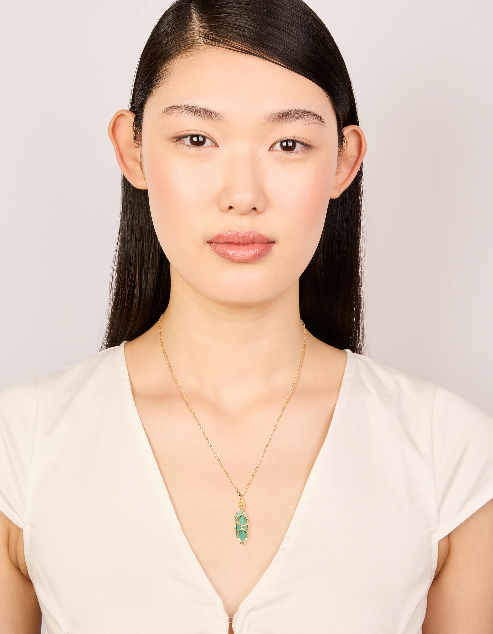 Gold Plated Green Aventurine Wrapped Pendant Necklace - Image 3
