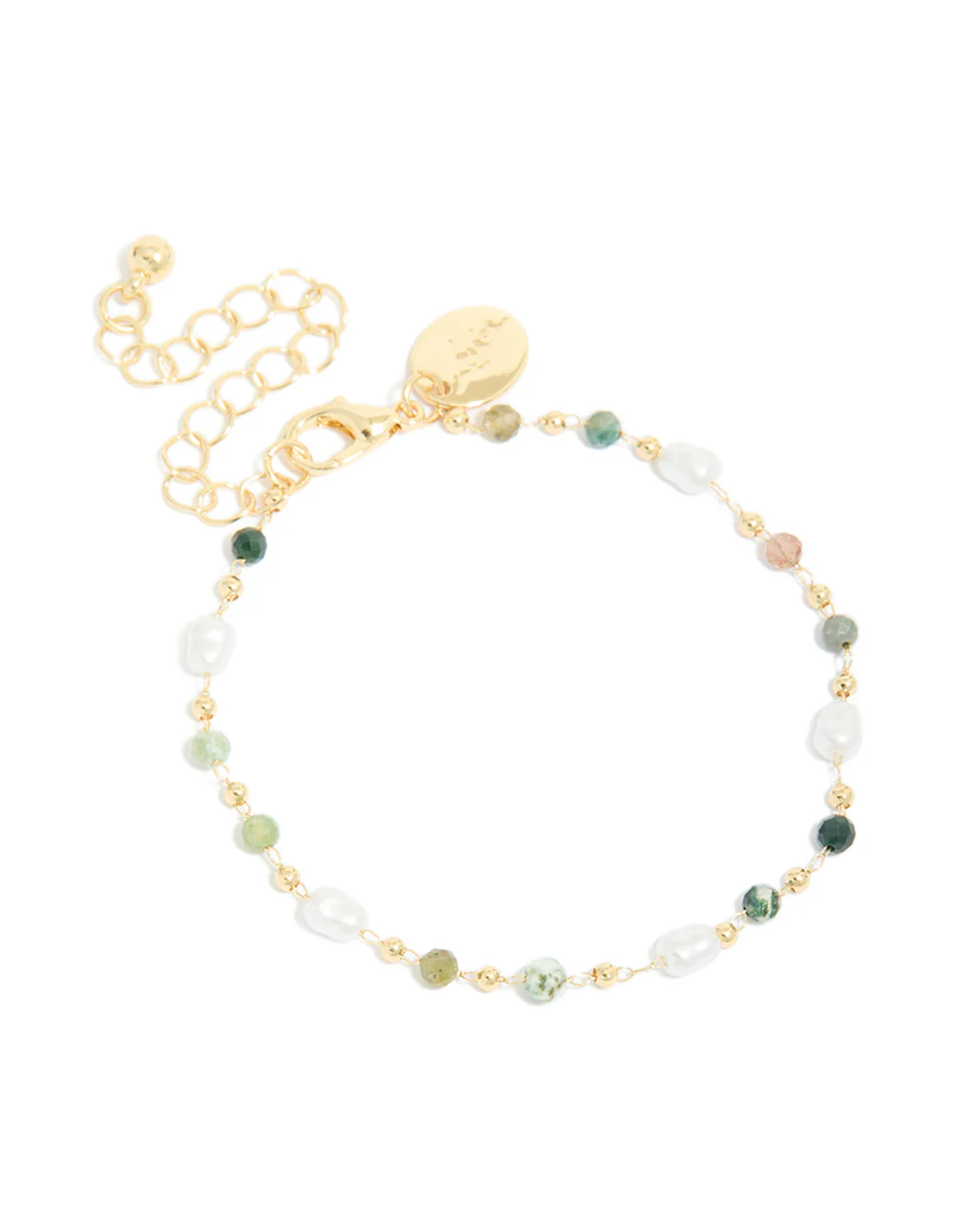 Gold Plated Green Semi Precious & Pearls Bracelet - Image 2