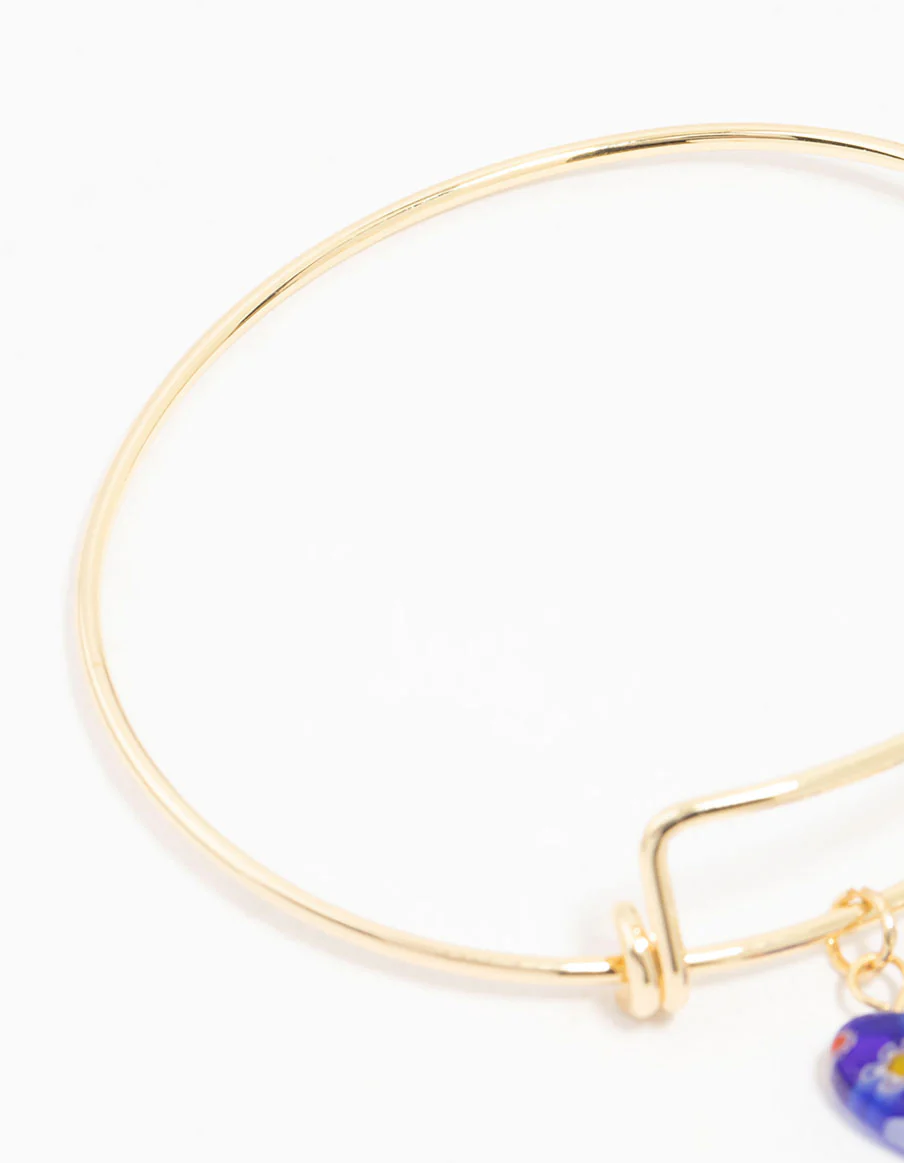 Gold Plated Heart & Pearl Charm Bangle - Image 3