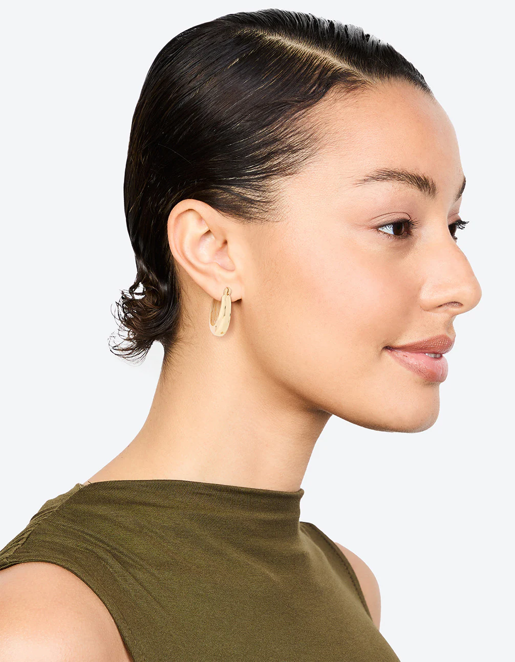 Gold Plated Long Thin Oval Hoop Earrings - Image 3