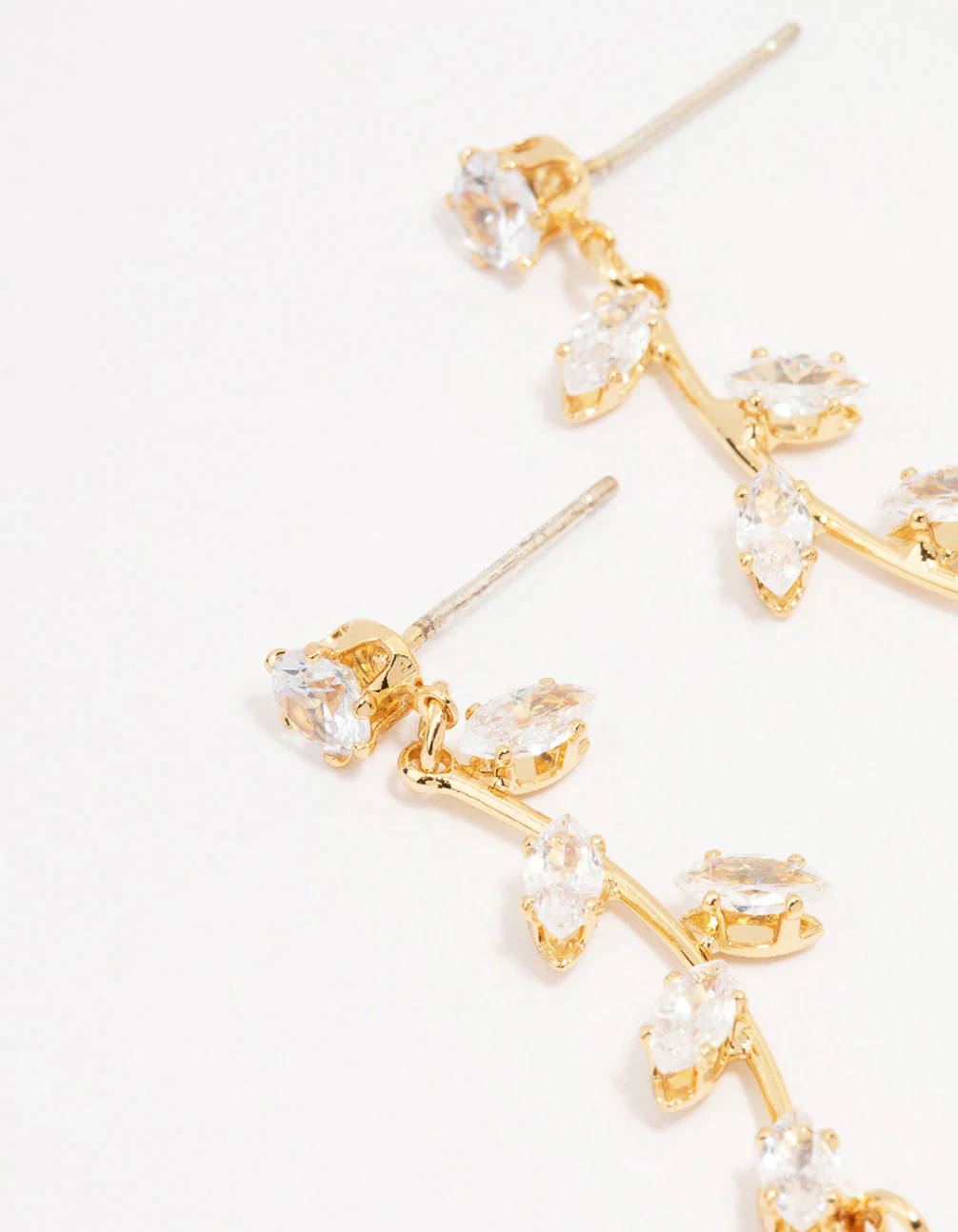 Gold Plated Long Winding Cubic Zirconia Drop Earrings - Image 2