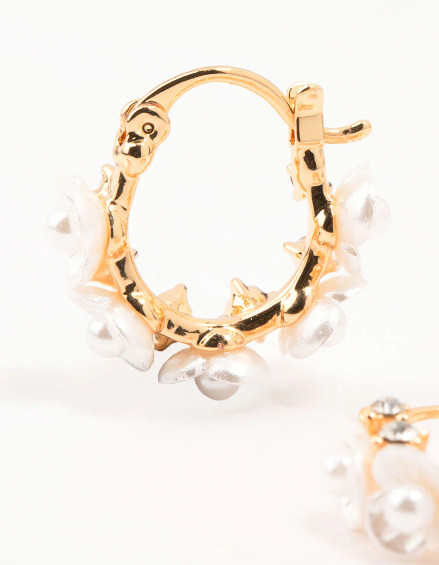 Gold Plated Mini Acrylic Flower Hoop Earrings - Image 2
