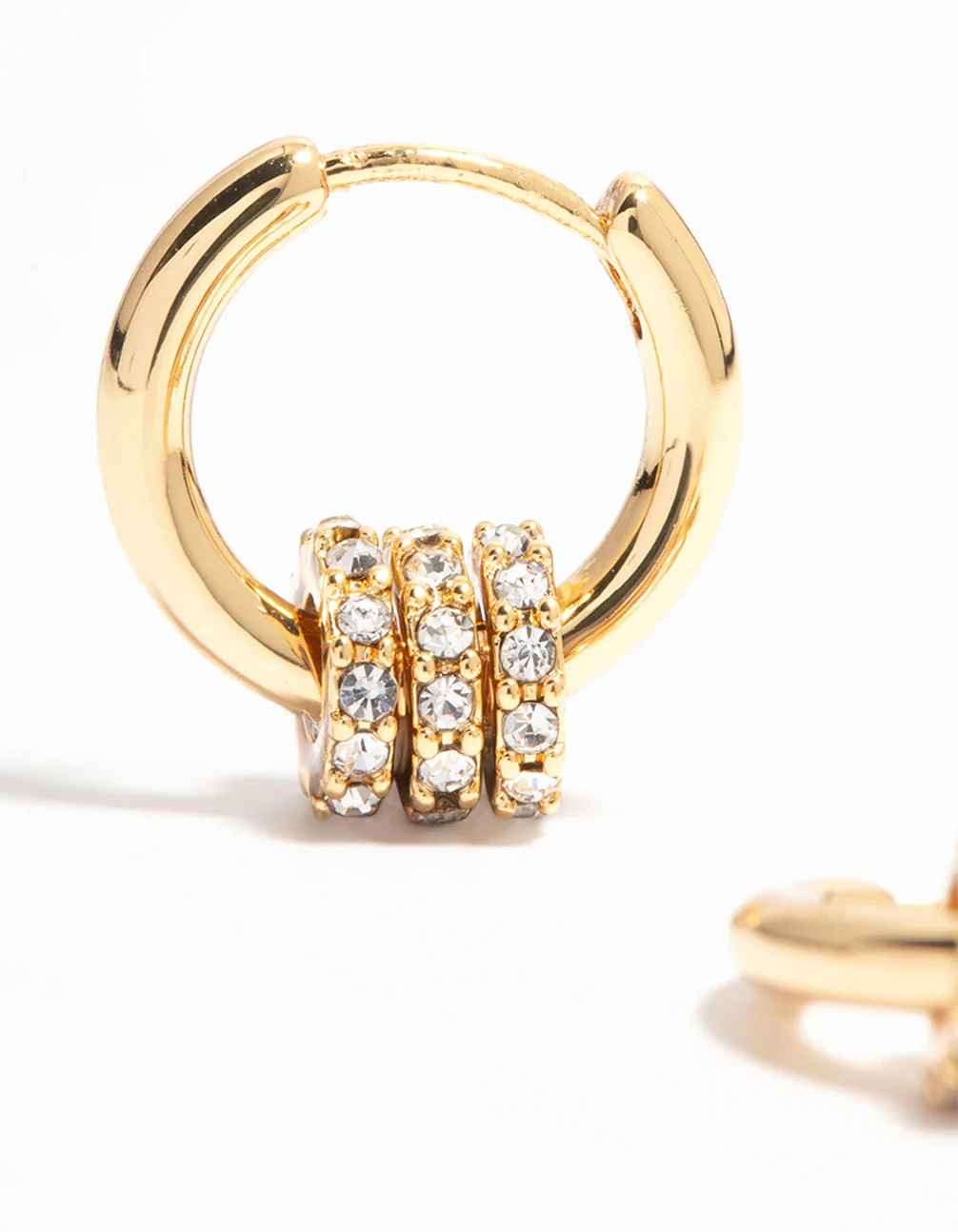 Gold Plated Mini Diamante Rings Huggie Earrings - Image 2