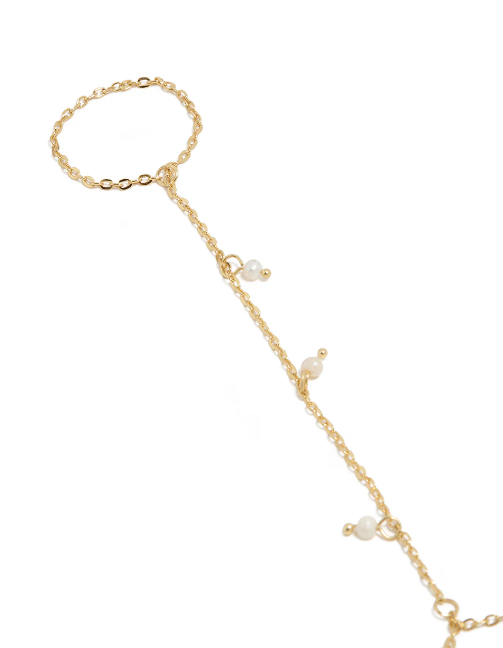Gold Plated Mini Freshwater Pearl Droplet Hand Chain - Image 2
