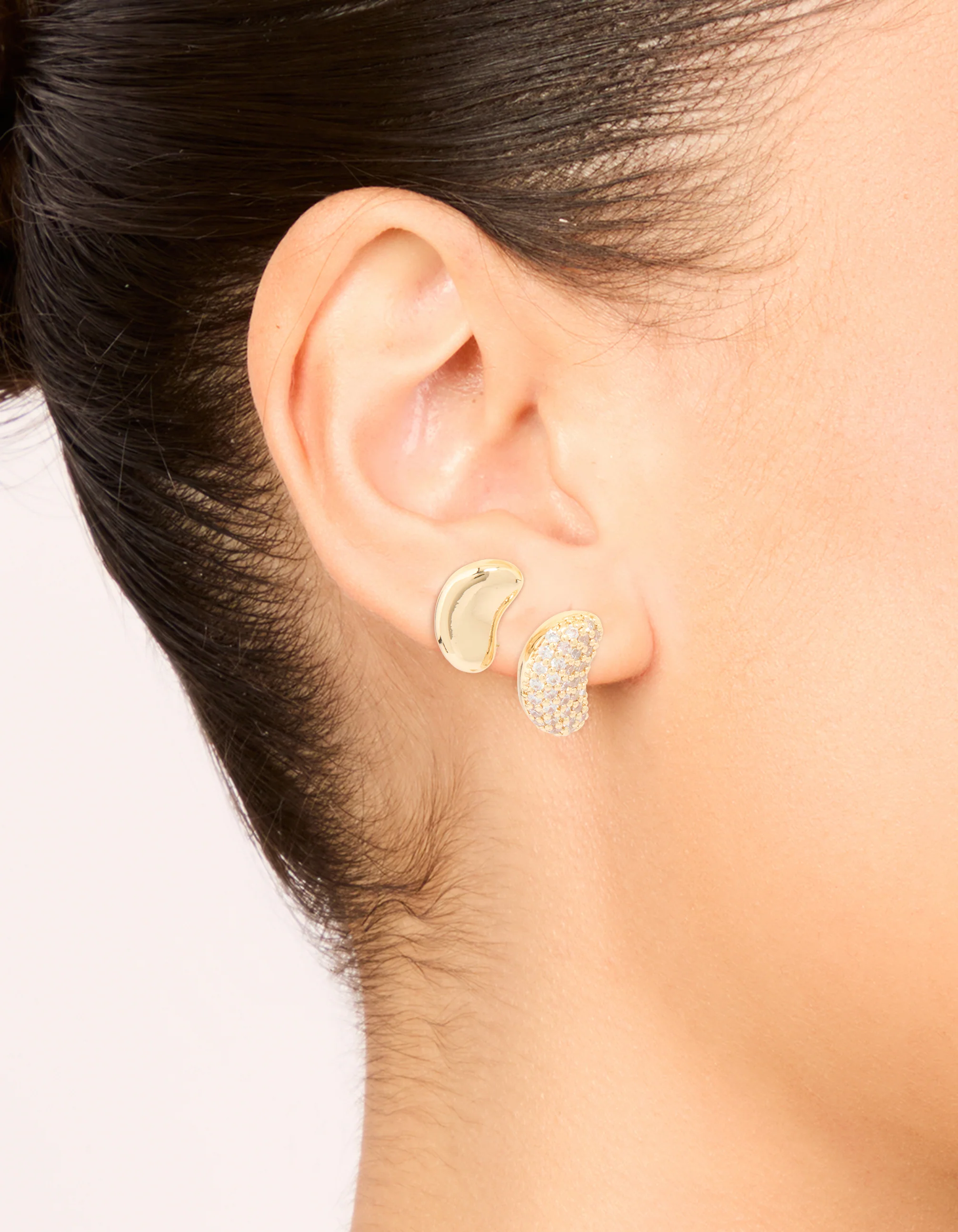 Gold Plated Mini Pebble & Cubic Zirconia Earrings 2-Pack - Image 2