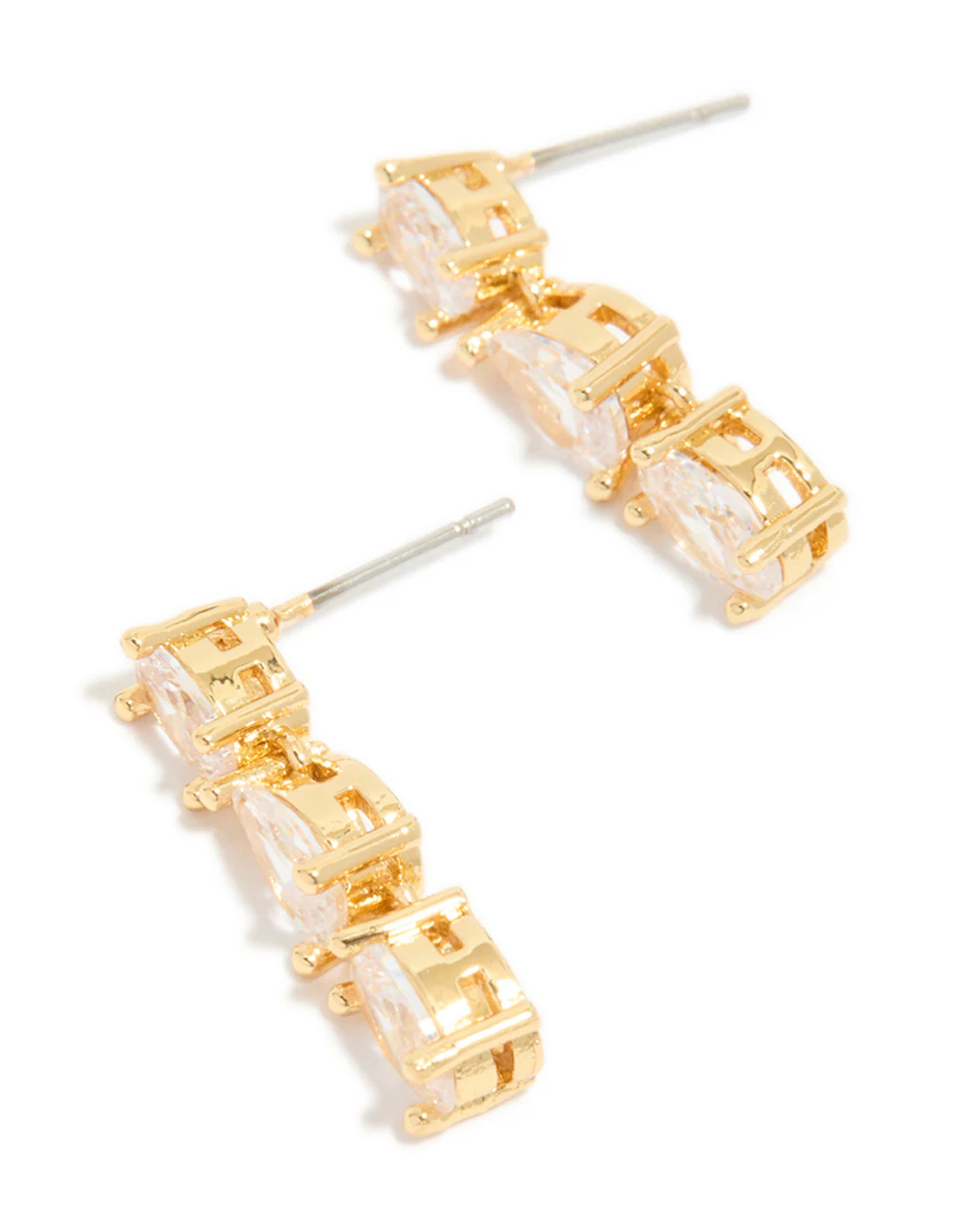 Gold Plated Mixed Cubic Zirconia Medium Drop Earrings - Image 2