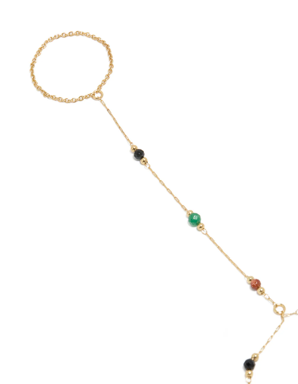 Gold Plated Multicoloured Semi Precious Stone Beaded Hand Chain - Image 2