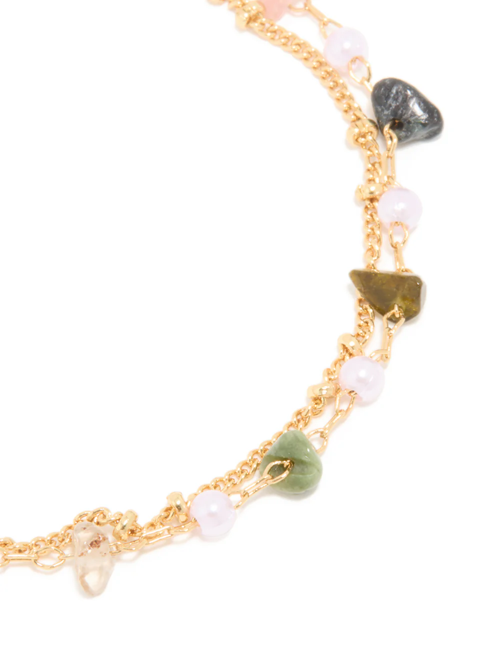 Gold Plated Multicoloured Semi Precious Stone Layered Bracelet - Image 2