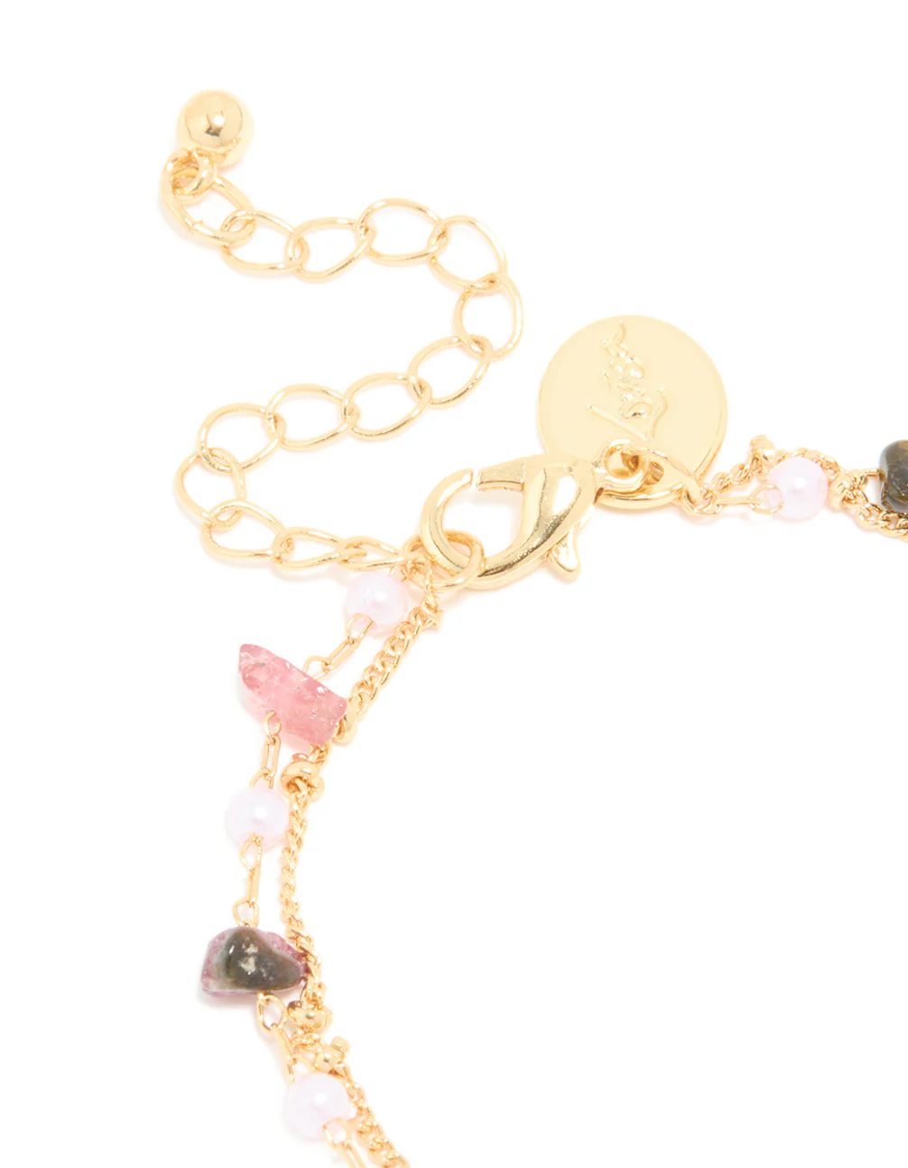 Gold Plated Multicoloured Semi Precious Stone Layered Bracelet - Image 3