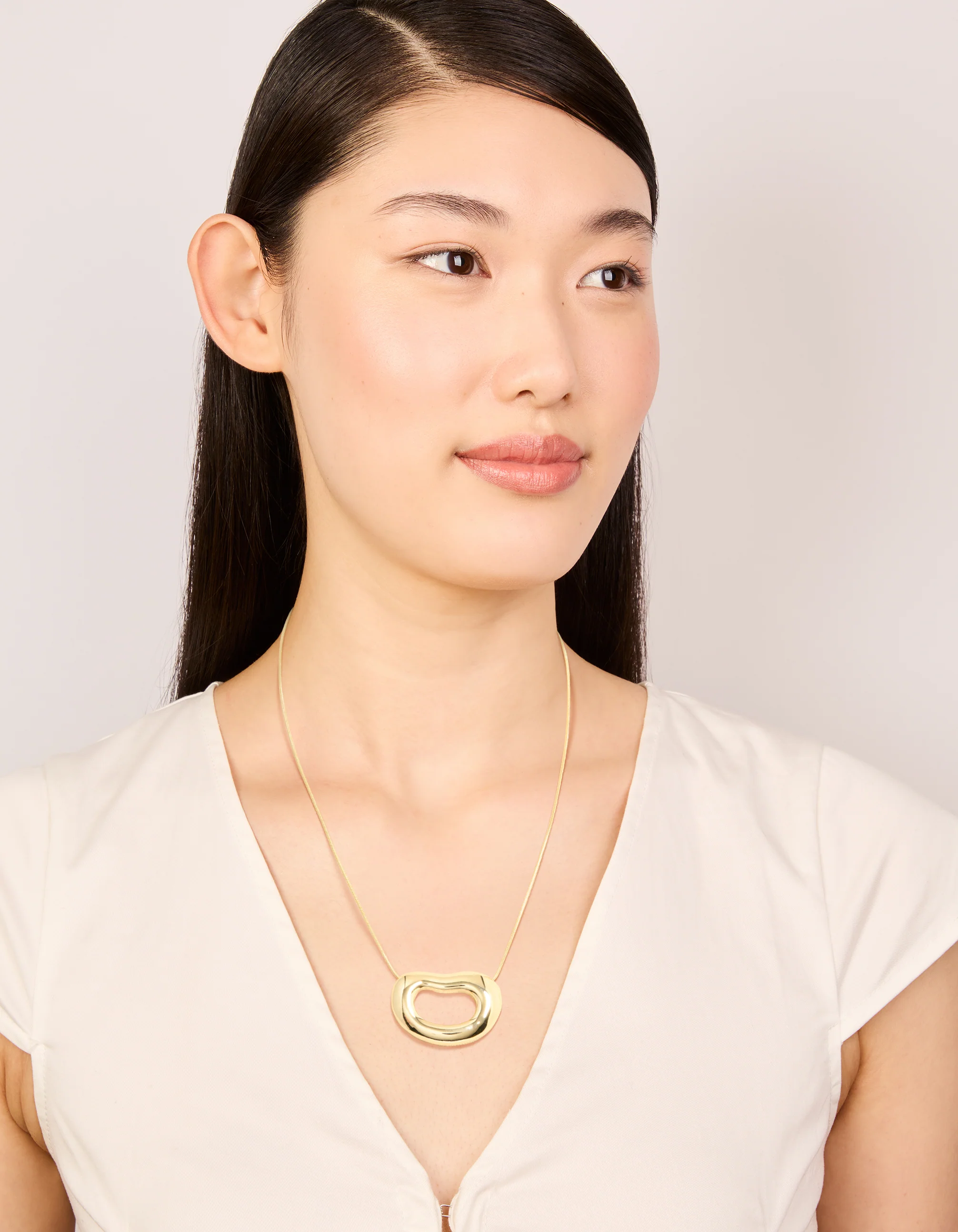 Gold Plated Open Organic Oval Pendant Necklace - Image 3