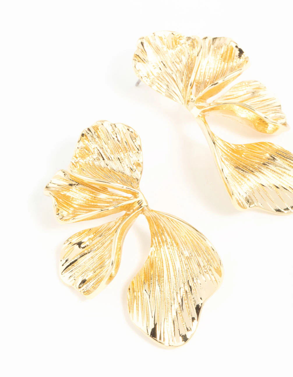 Gold Plated Organic Petal Stud Earrings - Image 7