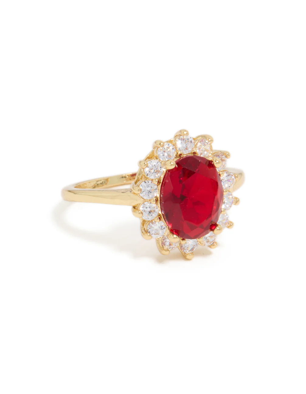 Gold Plated Oval Red Cubic Zirconia Ring