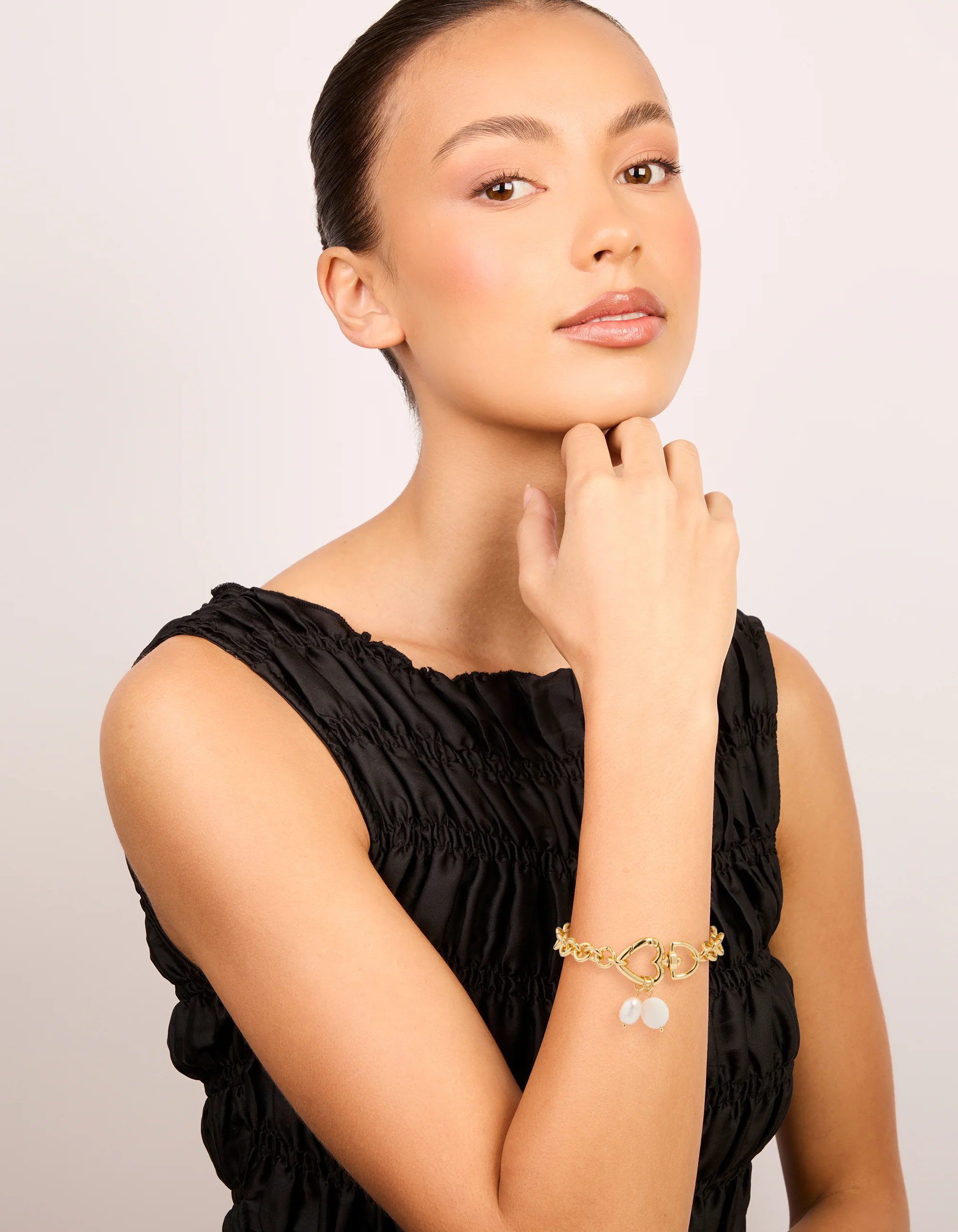 Gold Plated Pearl Heart Clasp Bracelet - Image 3