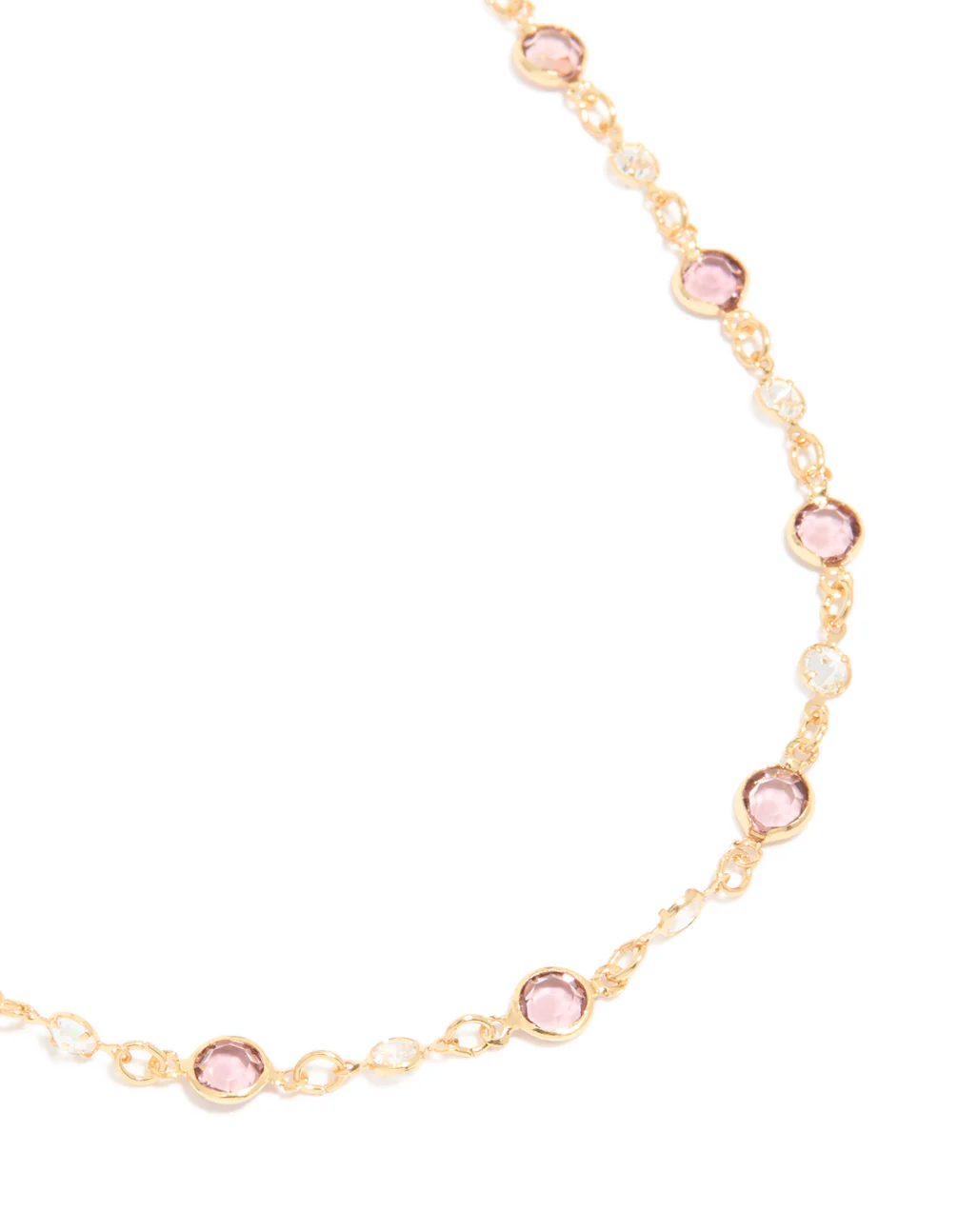 Gold Plated Pink & Clear Cubic Zirconia Station Necklace - Image 2