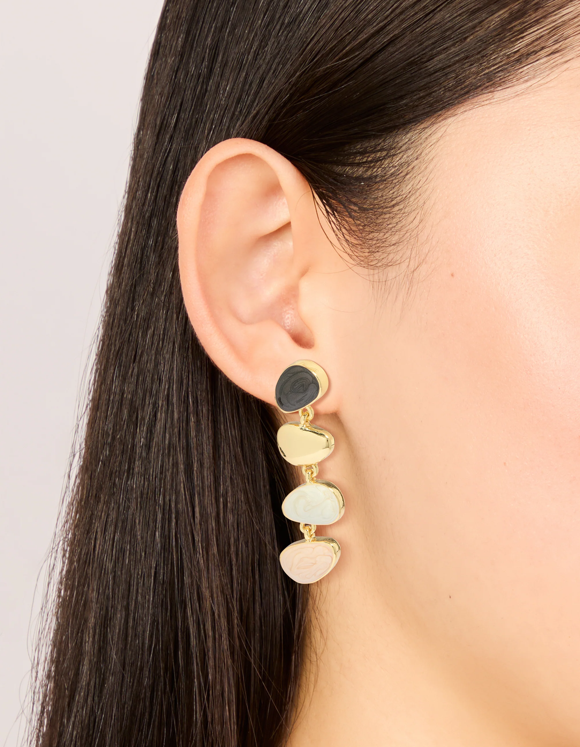 Gold Plated Pink & Cream Stone Statement Drop Earrings