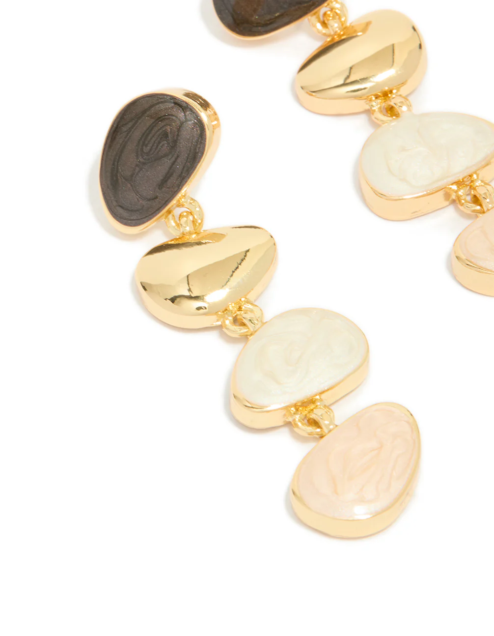 Gold Plated Pink & Cream Stone Statement Drop Earrings - Image 4