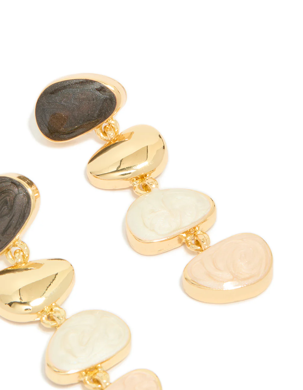Gold Plated Pink & Cream Stone Statement Drop Earrings - Image 5