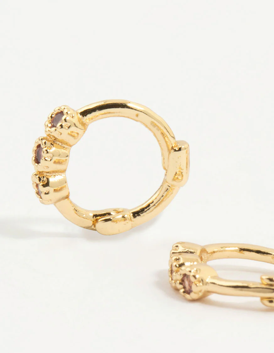 Gold Plated Pink Cubic Zirconia Huggie Earrings 3-Pack - Image 2