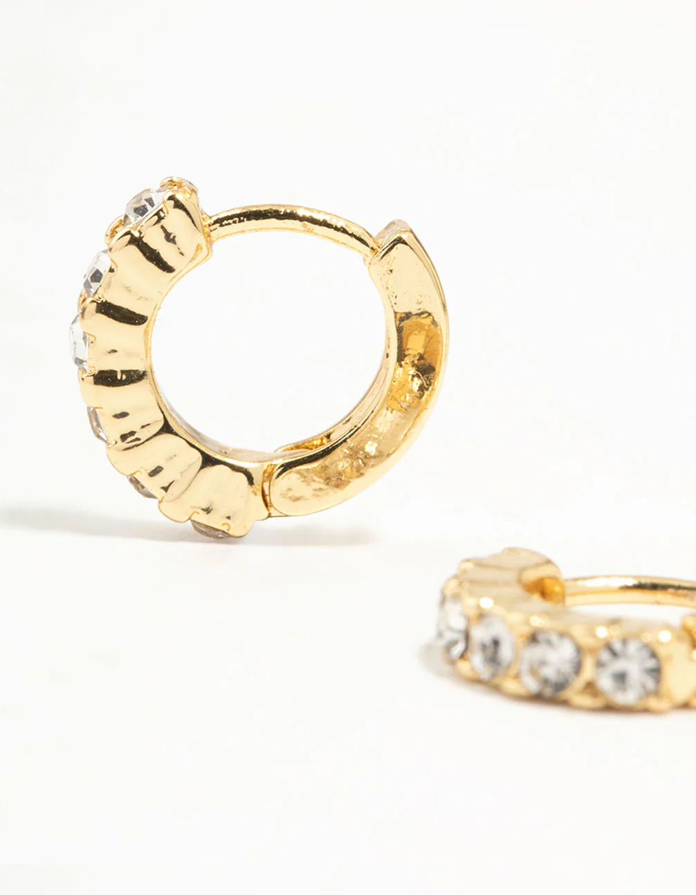 Gold Plated Plain & Diamante Hoop Earrings 3-Pack - Image 2