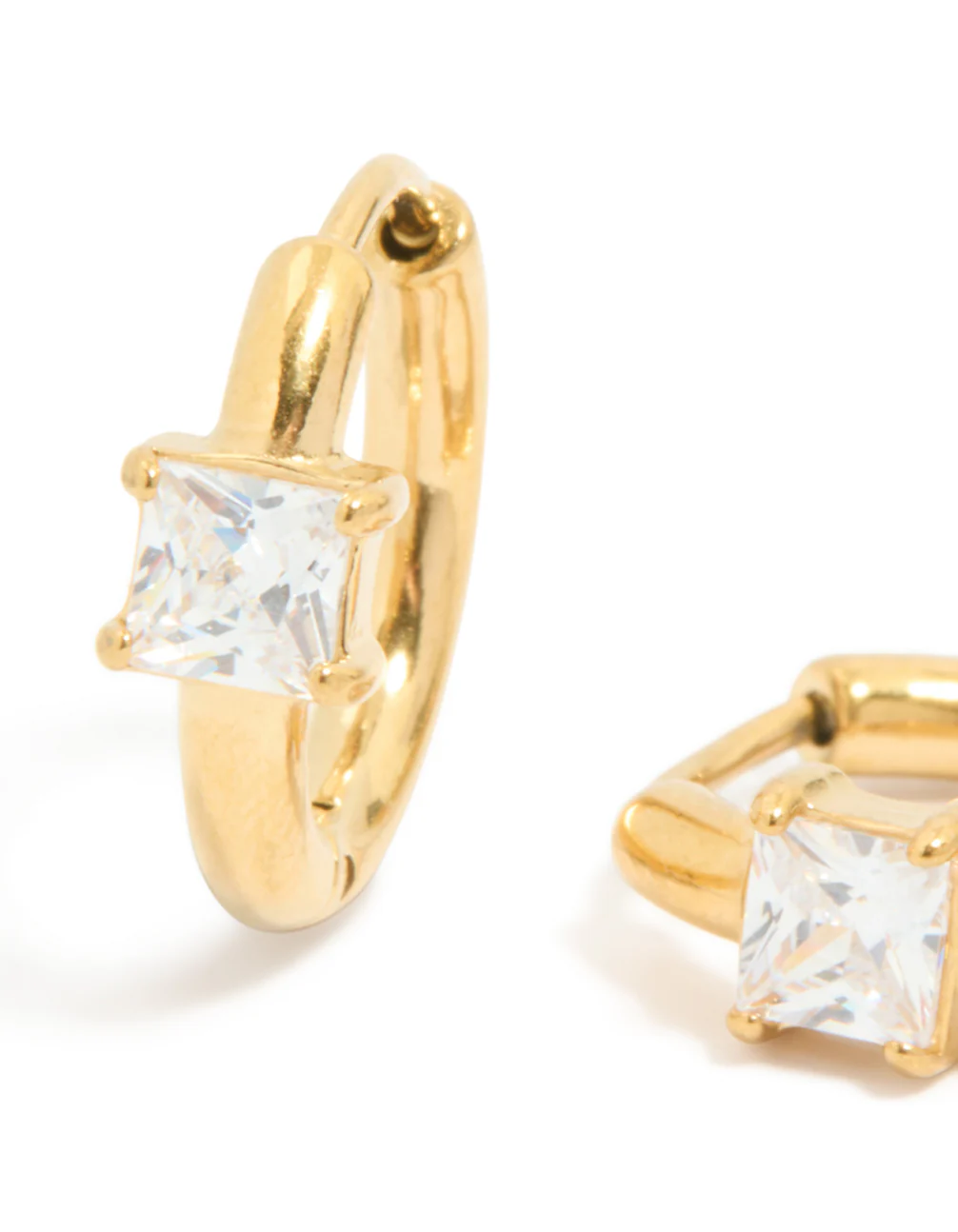 Gold Plated Princess Square Prism Hoop Earrings - Image 2