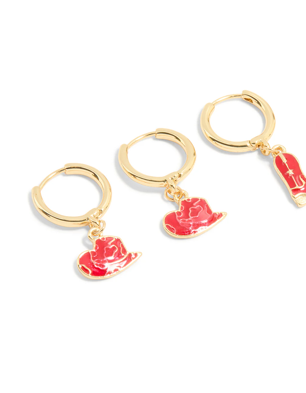 Gold Plated Red Cowboy & Snake Earrings 3-Pack - Image 2