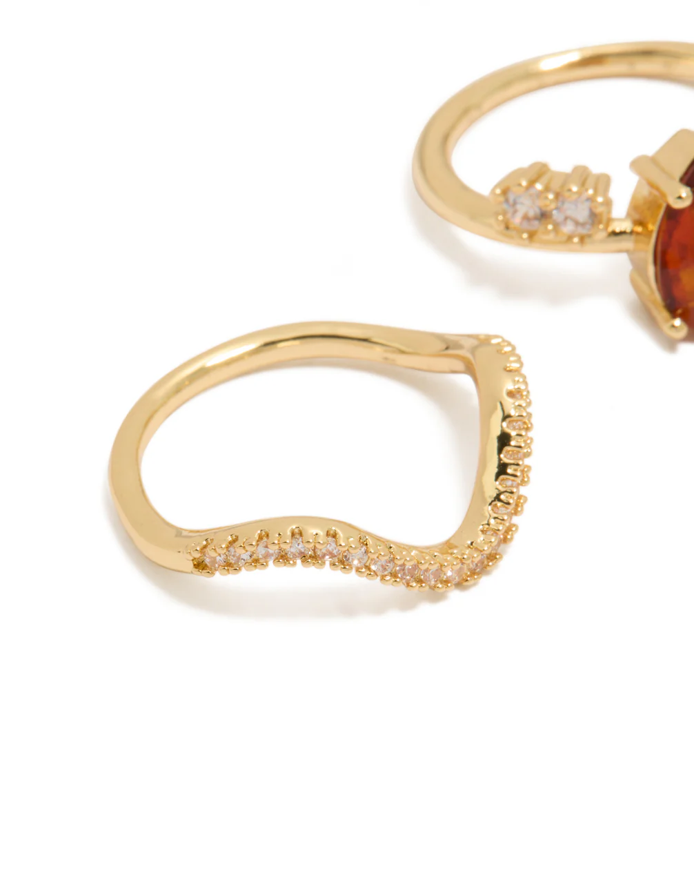 Gold Plated Red Cubic Zirconia Teardrop & Wavy Rings 3-Pack - Image 2