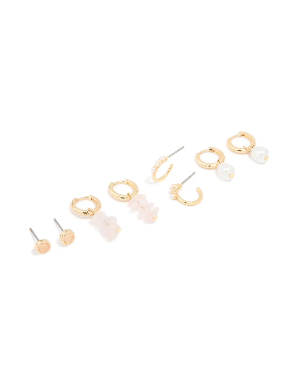 Gold Plated Rose Quartz & Pearl Huggie Earrings 4-Pack