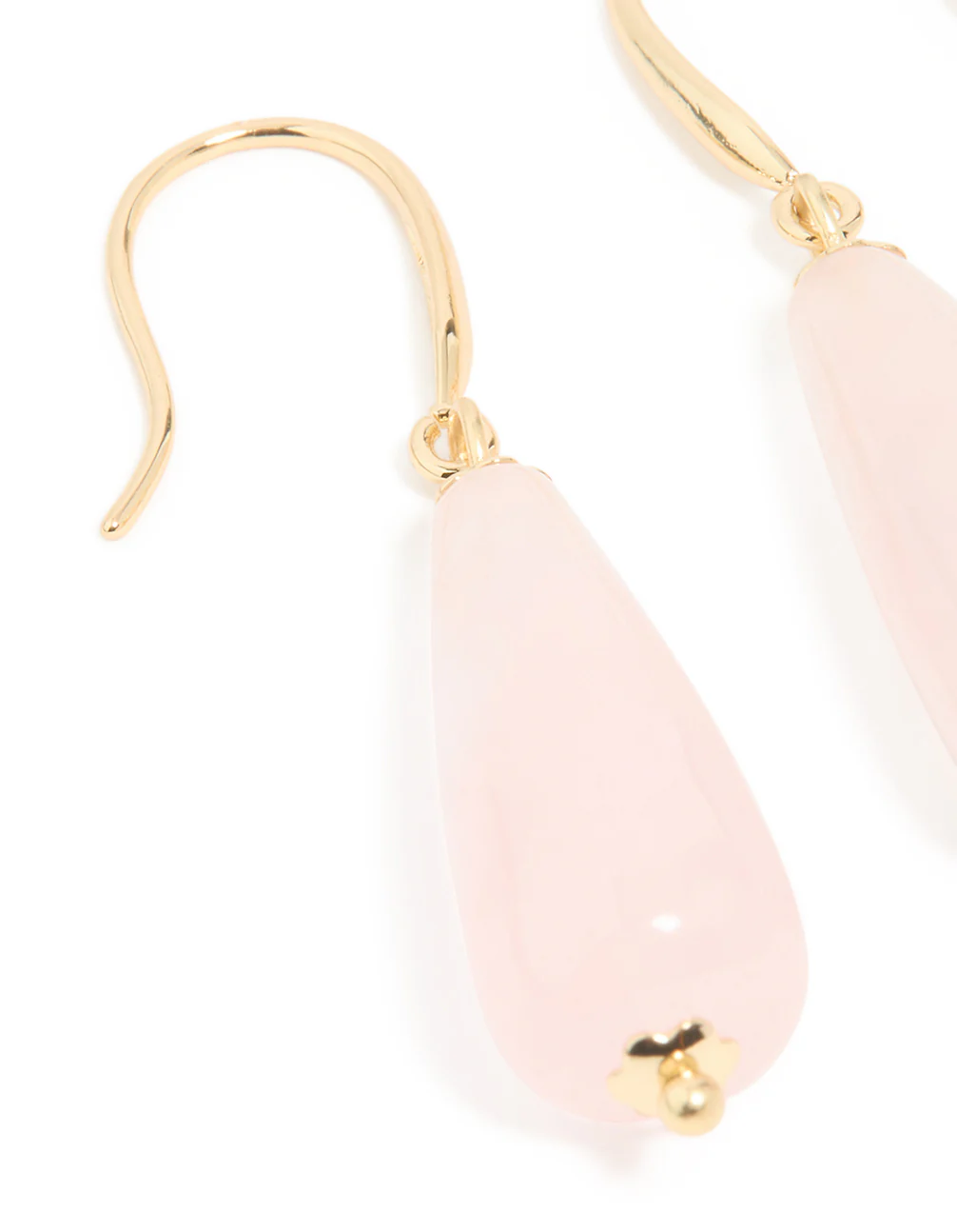 Gold Plated Rose Quartz Sleek Drop Earrings - Image 3