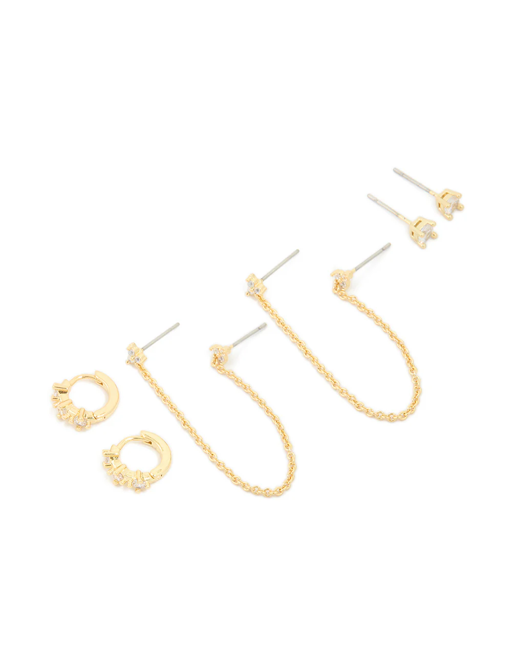 Gold Plated Round Cubic Zirconia Mixed Earrings 4-Pack