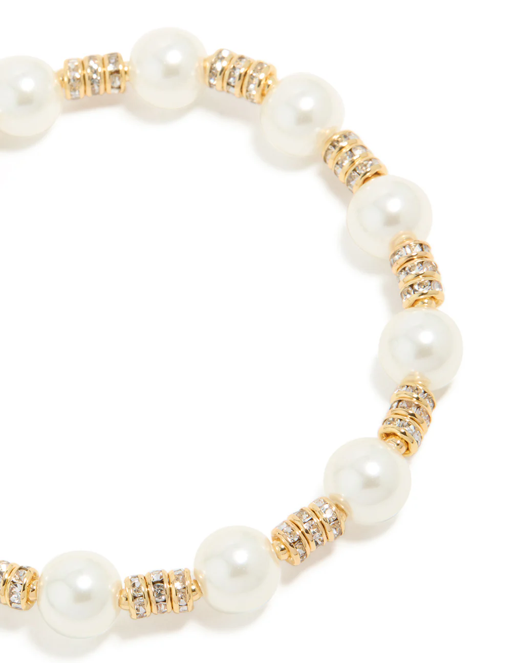 Gold Plated Round Diamante & Pearl Stretch Bracelet - Image 4