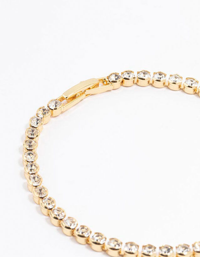 Gold Plated Round Diamante Tennis Bracelet - Image 3