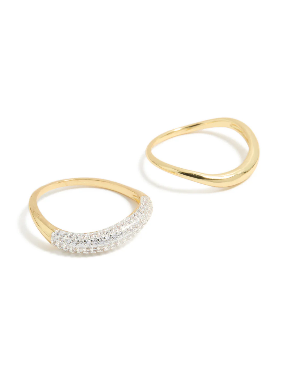 Gold Plated Simple & Wavy Cubic Zirconia Stacking Rings 2-Pack - Image 2