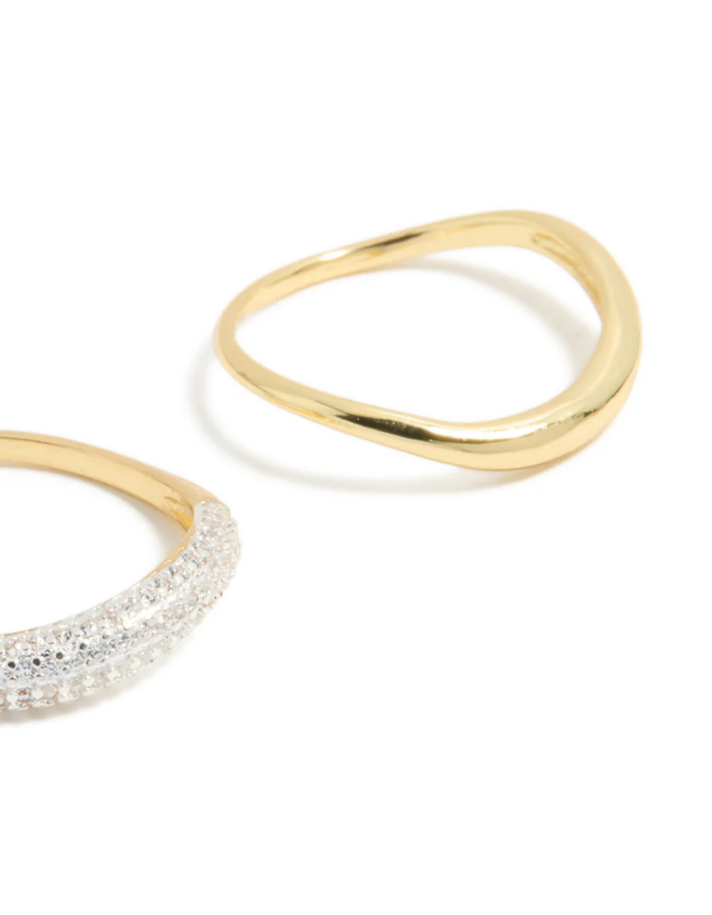 Gold Plated Simple & Wavy Cubic Zirconia Stacking Rings 2-Pack - Image 5