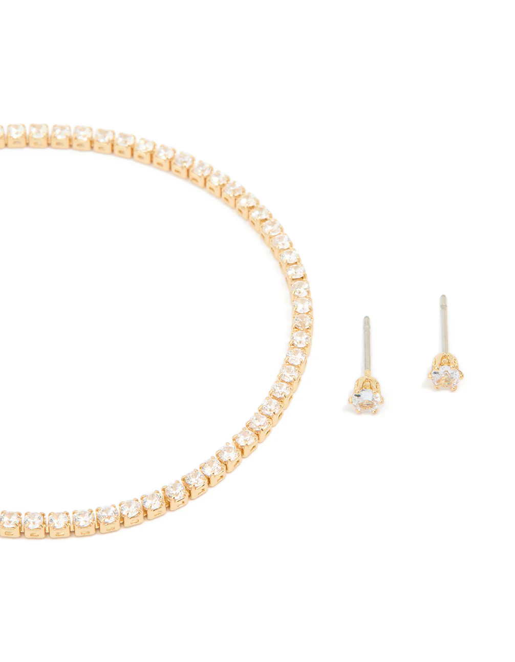 Gold Plated Small Cubic Zirconia Baguette Tennis Bracelet & Earrings Set - Image 2