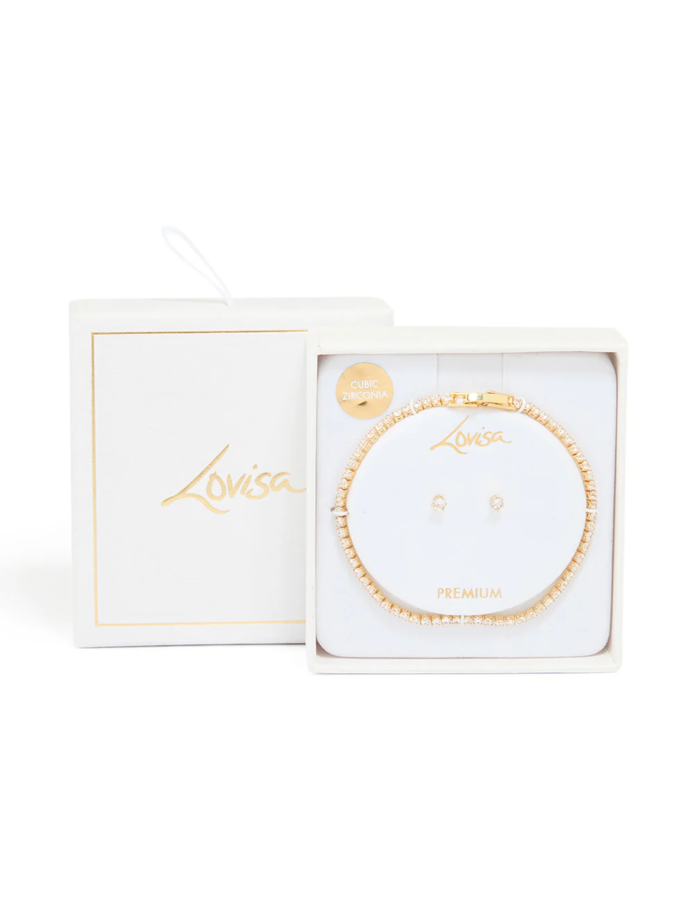 Gold Plated Small Cubic Zirconia Baguette Tennis Bracelet & Earrings Set - Image 3