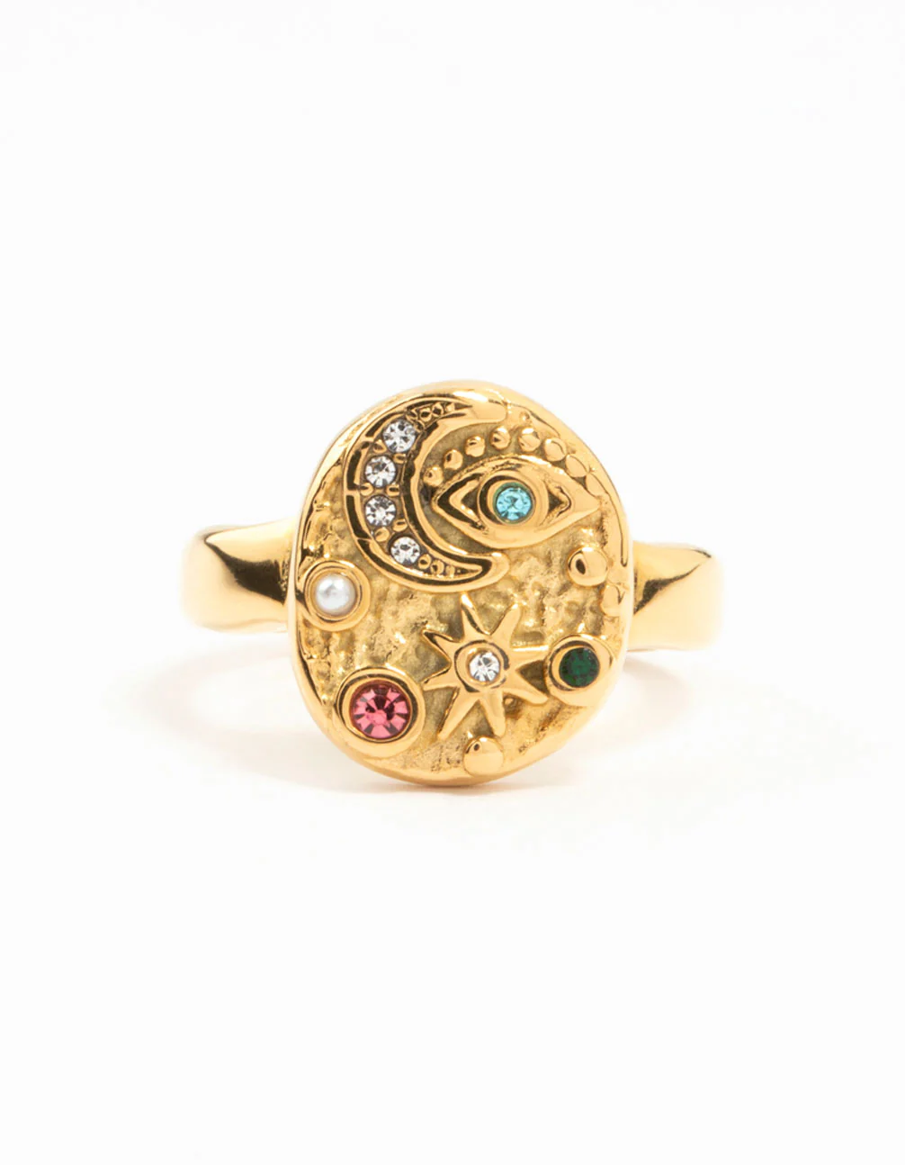 Waterproof Gold Plated Stainless Steel Celestial Cocktail Ring - Image 3