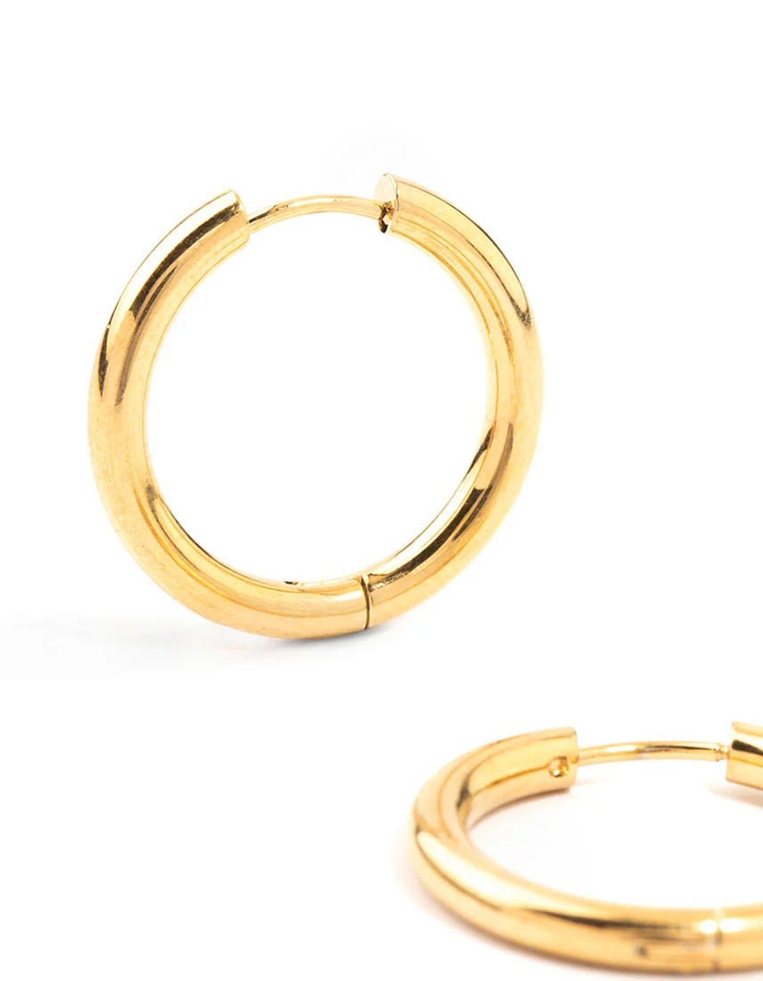 Waterproof Gold Plated Stainless Steel Clicker Hoop Earrings 24 MM - Image 4