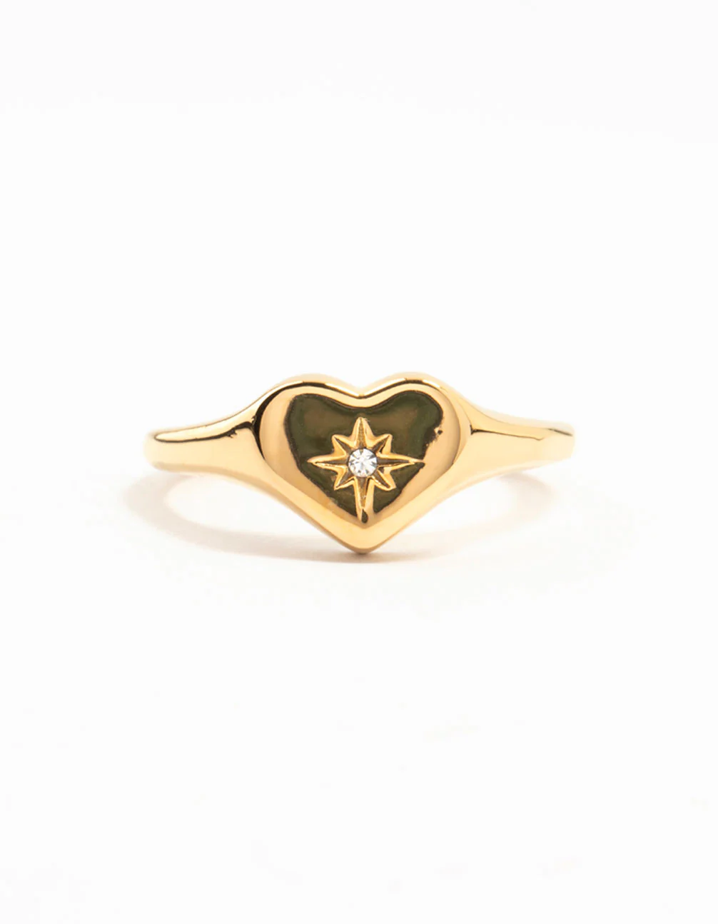 Waterproof Gold Plated Stainless Steel Cubic Zirconia Heart Signet Ring - Image 4